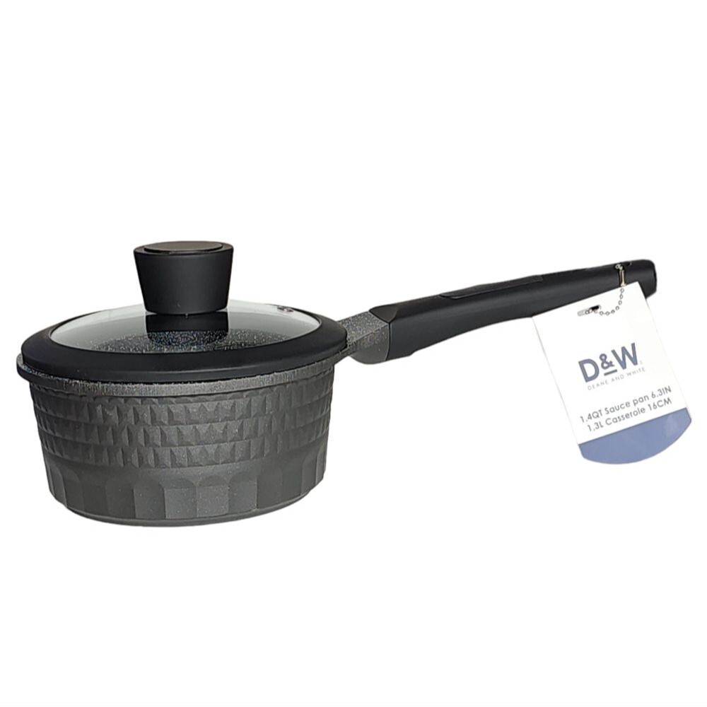 D&W Premiwm Cookware 6.3" Saucepan Casserole with Lid Non Stick Aluminum 1.4Qt